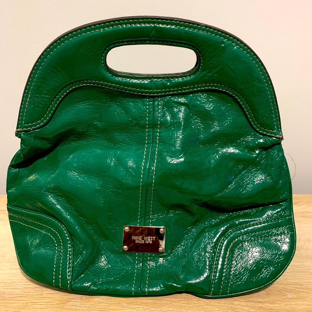 Nine West Green Glossy Fold Over Clutch